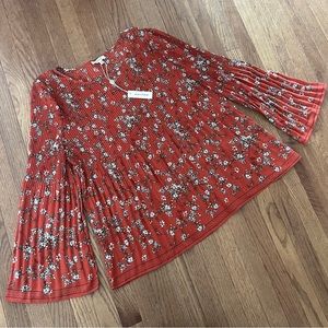 Max Studio Blouse Pleated Floral Print Wide Sleeves Size Large